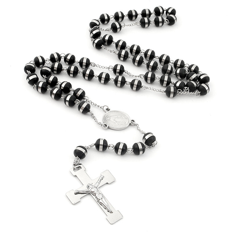 Rosary - Steel Rosary with 8mm Black Rubber Beads