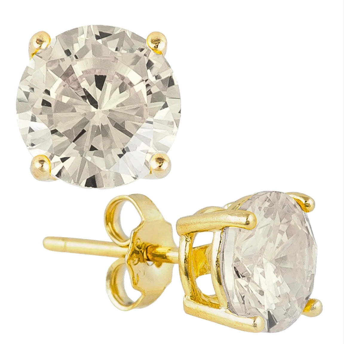 Earrings - Gold Plated Silver Stud Round Earrings with Cubic Zirconia