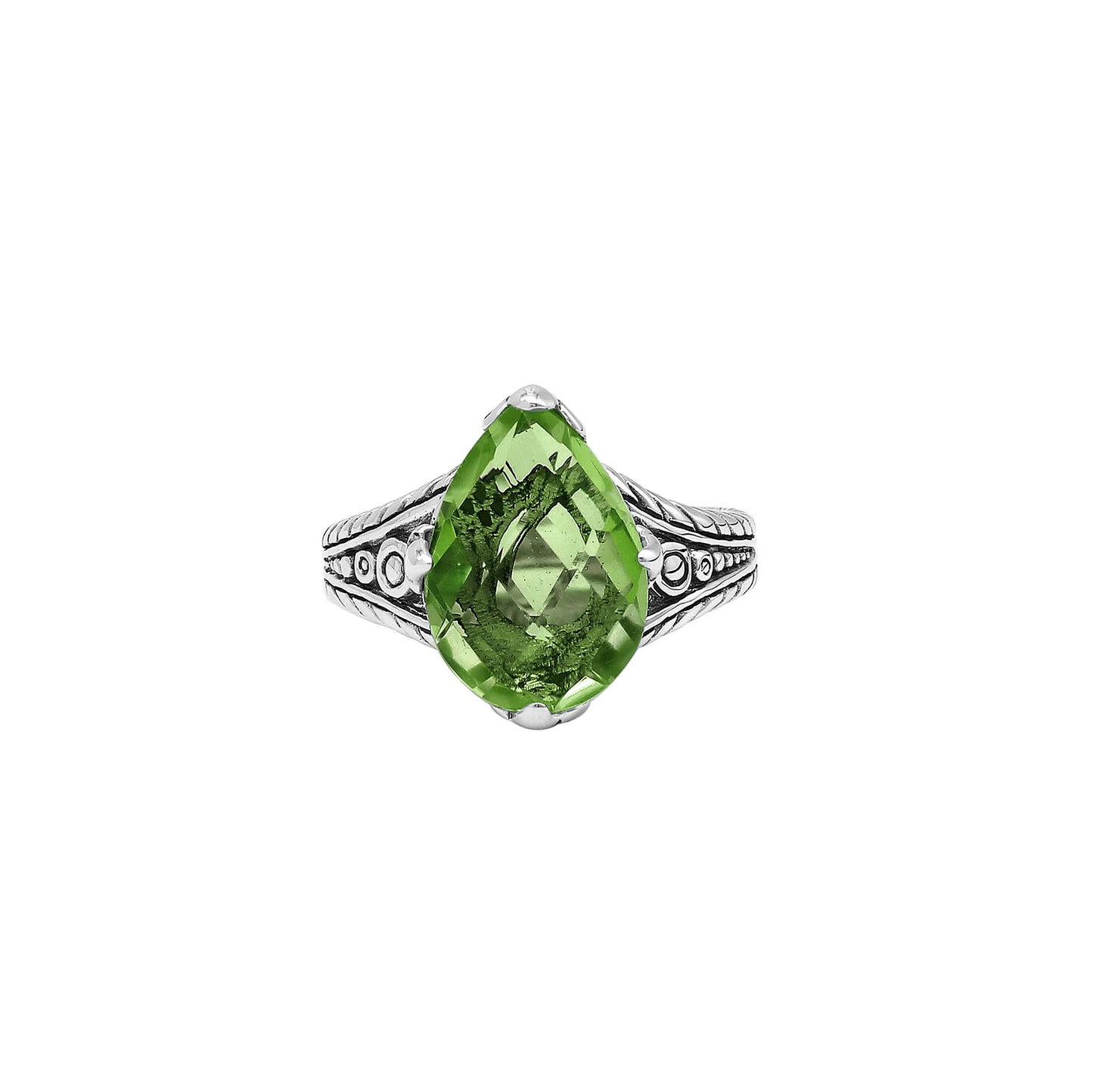Ring Silver - Peridot Teardrop Ring in 925 Sterling Silver
