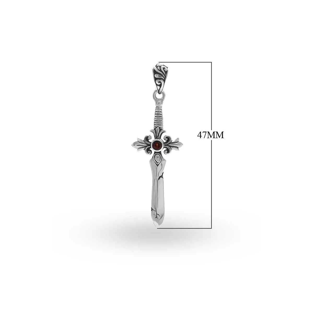 Pendant - 925 Sterling Silver Sword-Shaped Pendant with Teardrop Garnet