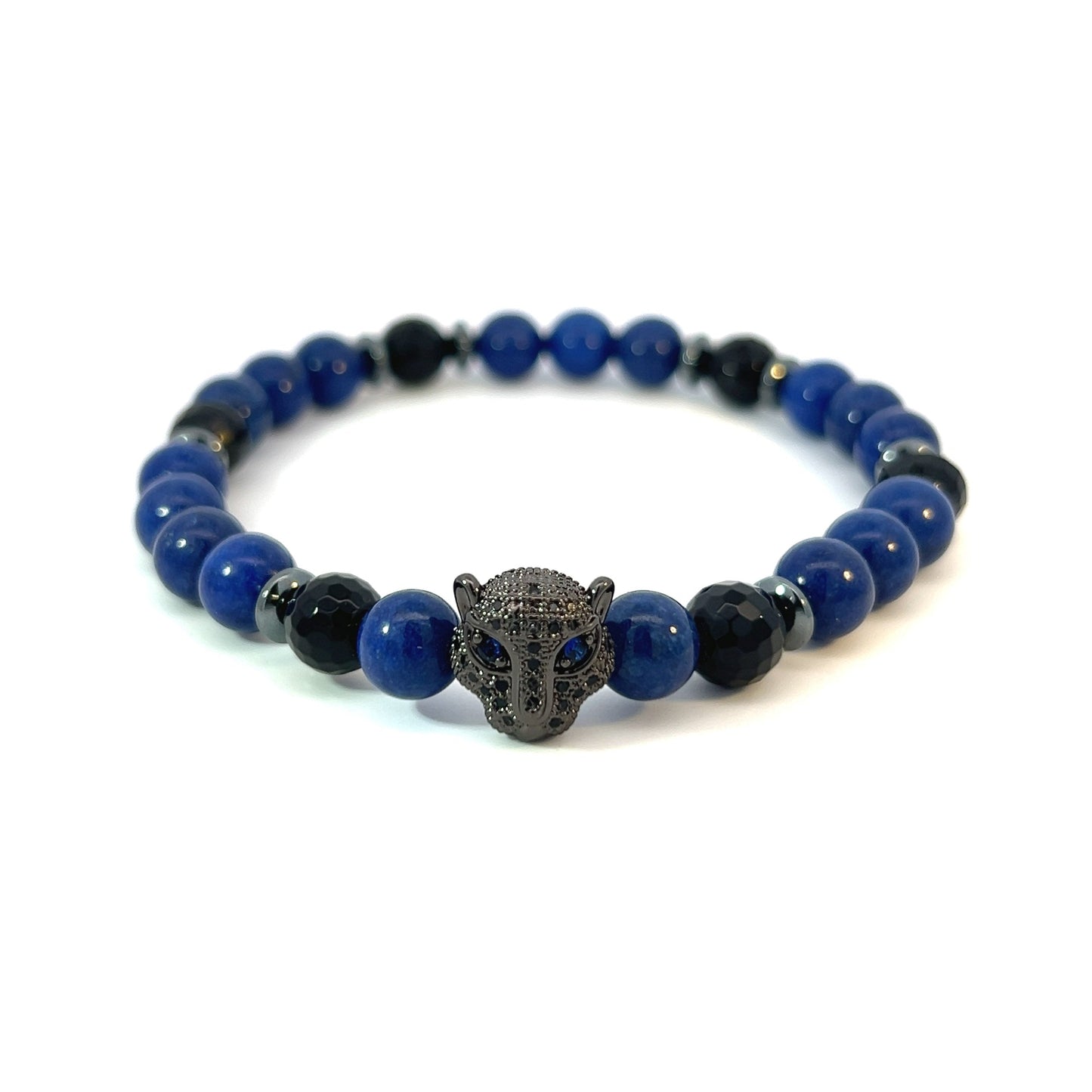 Bead Bracelet -Blue Mountain Jade & Faceted Onyx