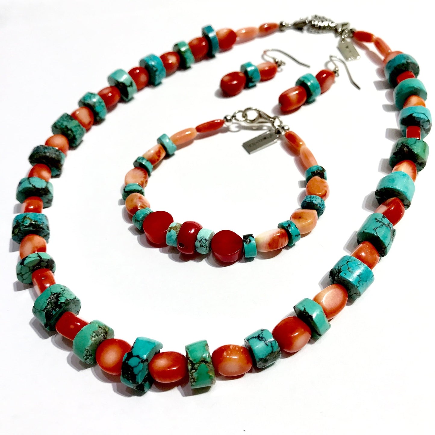 Bead Bracelet - Coral & Turquoise Bracelet - $ 55.00 Sterling silver Clasp - Bachi Jewels