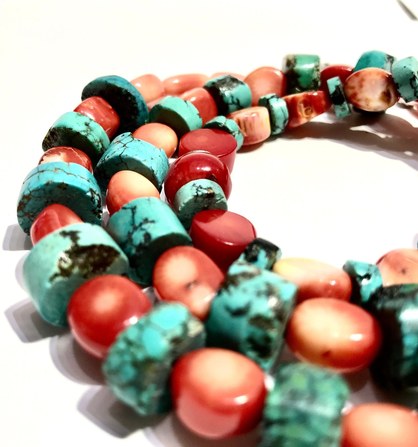 Bead Bracelet - Coral & Turquoise Bracelet - $ 55.00 Sterling silver Clasp - Bachi Jewels
