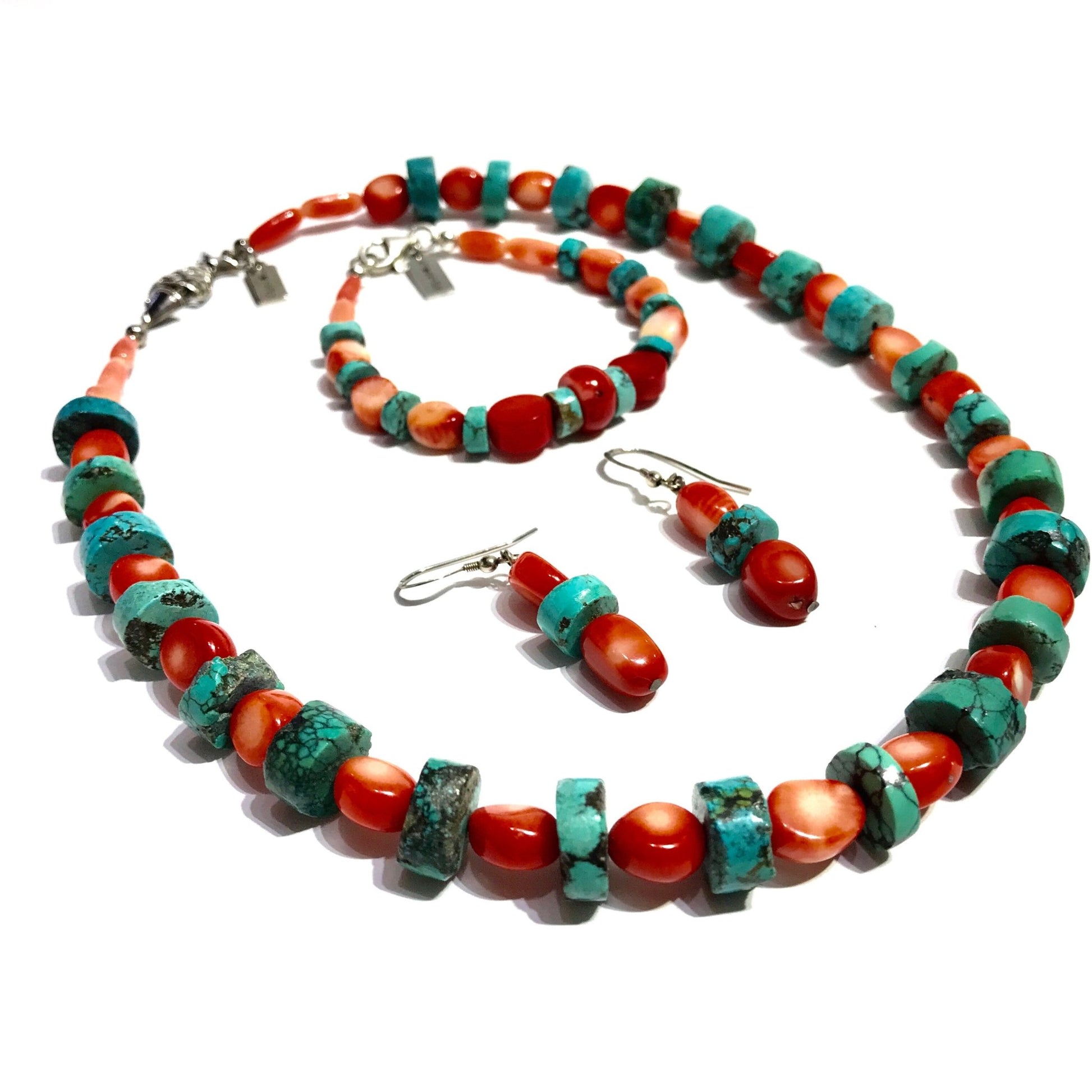 Bead Bracelet - Coral & Turquoise Bracelet - $ 55.00 Sterling silver Clasp - Bachi Jewels