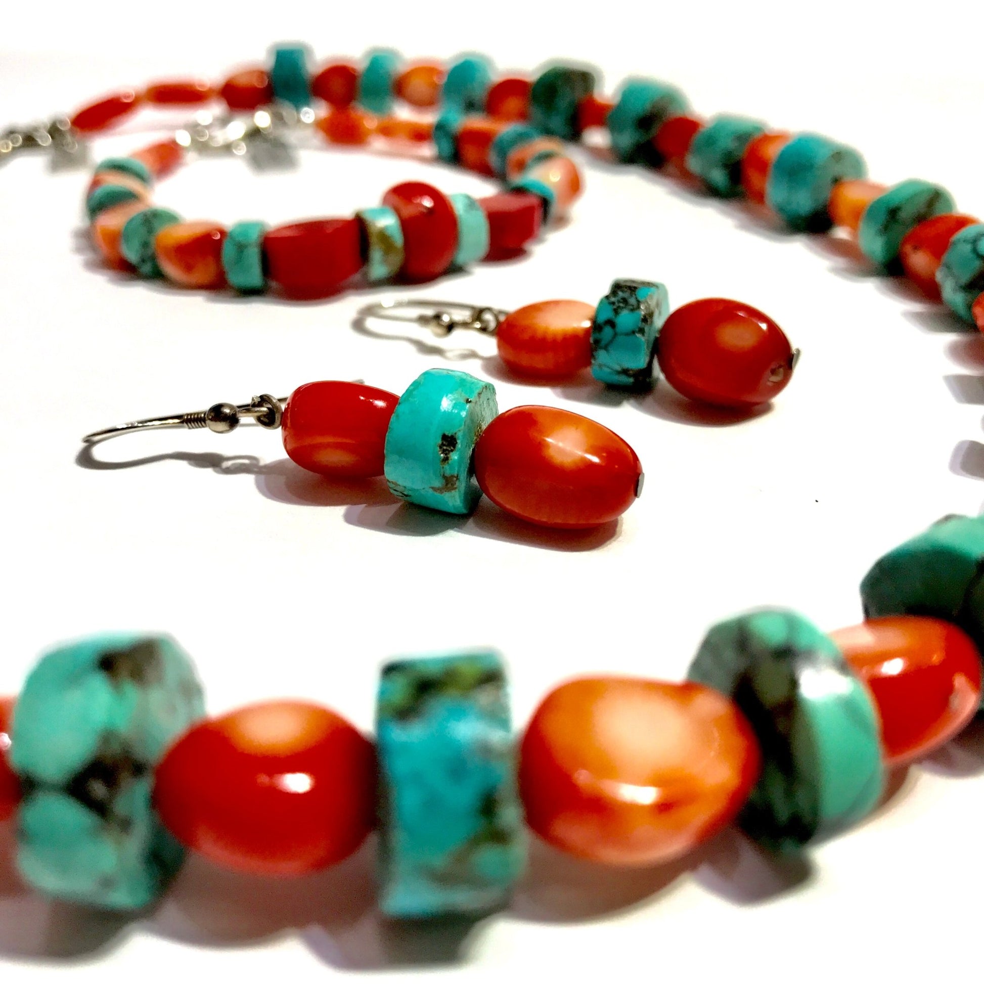 Bead Bracelet - Coral & Turquoise Bracelet - $ 55.00 Sterling silver Clasp - Bachi Jewels