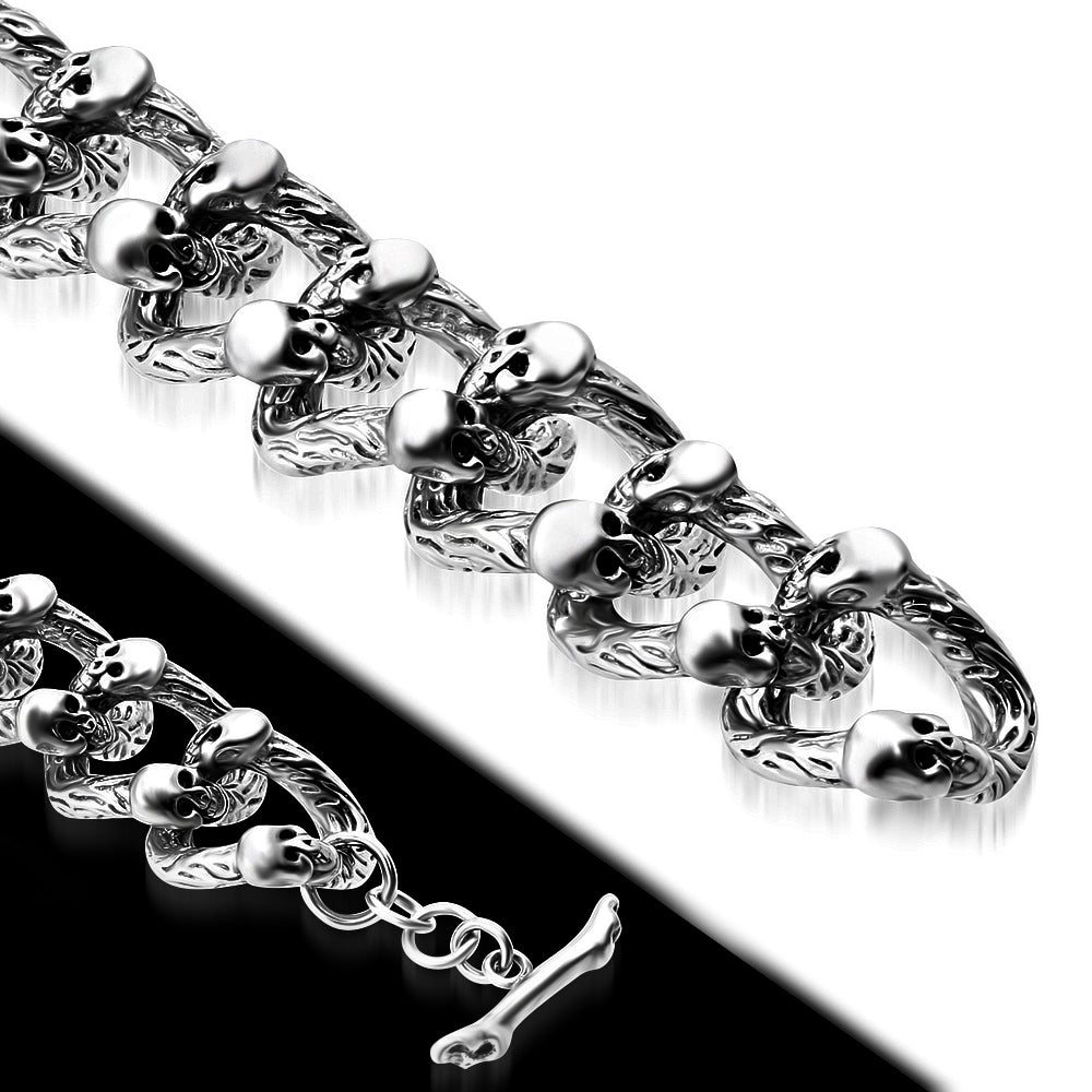 Bracelet Steel - 2-Tone Skull Snake Link Toggle Biker