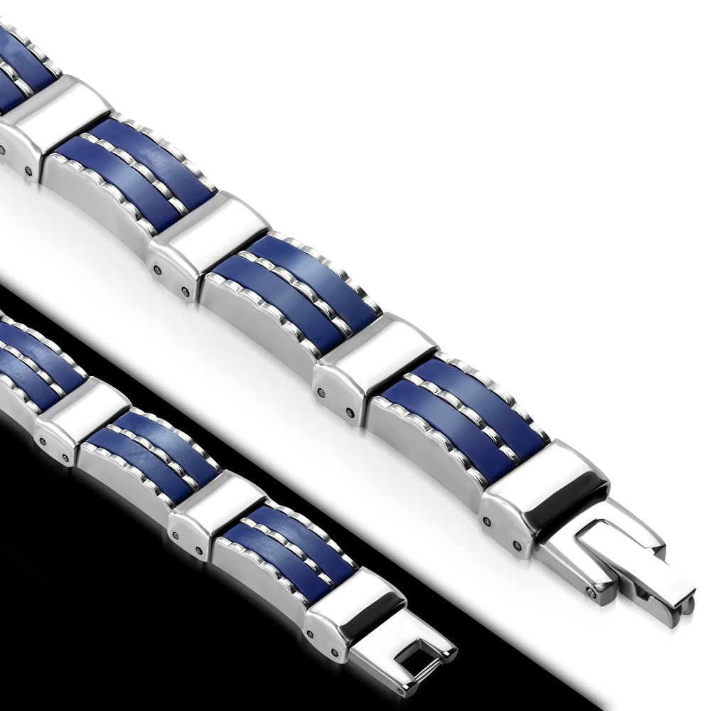 Bracelet Steel - W/ Royal Blue Rubber Panther Link Bracelet