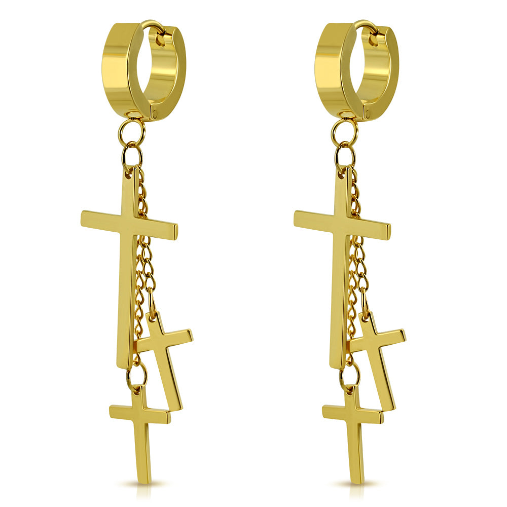 Gold Plated Dangling Cross Huggies