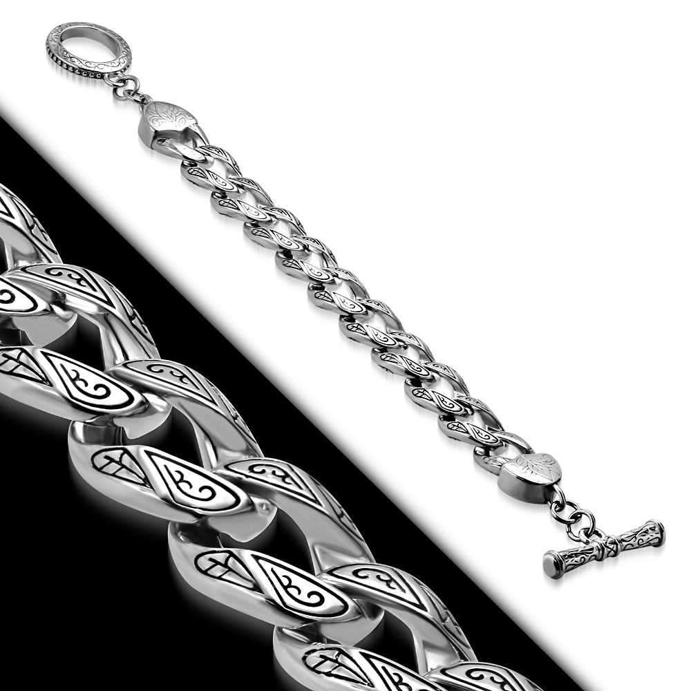 Bracelet -Steel 2-Tone Curb Cuban Link Toggle Biker