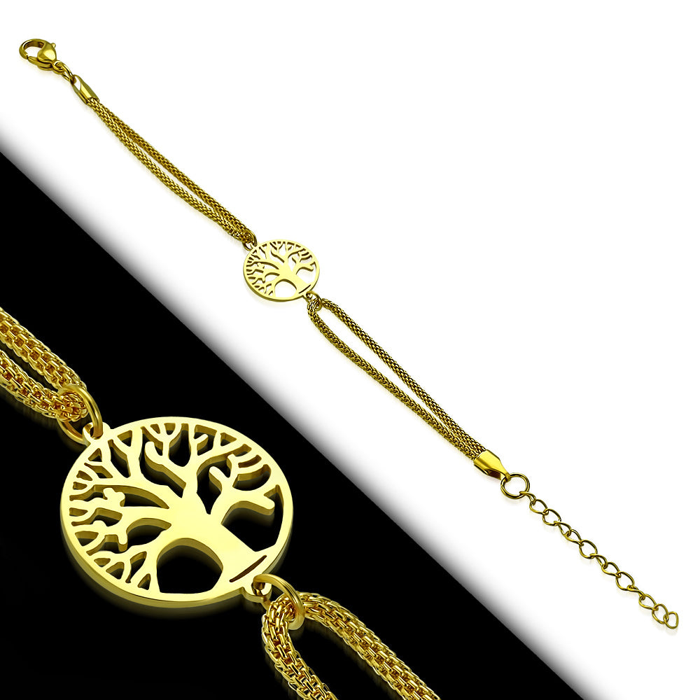 Bracelet - Steel Cut-Out Bodhi Tree Circle Watch-Style Extender Chain Mesh