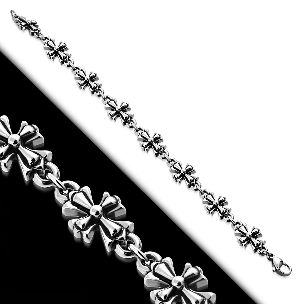 Bracelet - Steel 2-Tone Fleur De Lis Cross Link Chain Biker