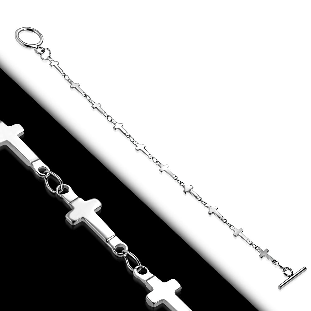 Bracelet - Steel Latin Cross Link Chain Toggle