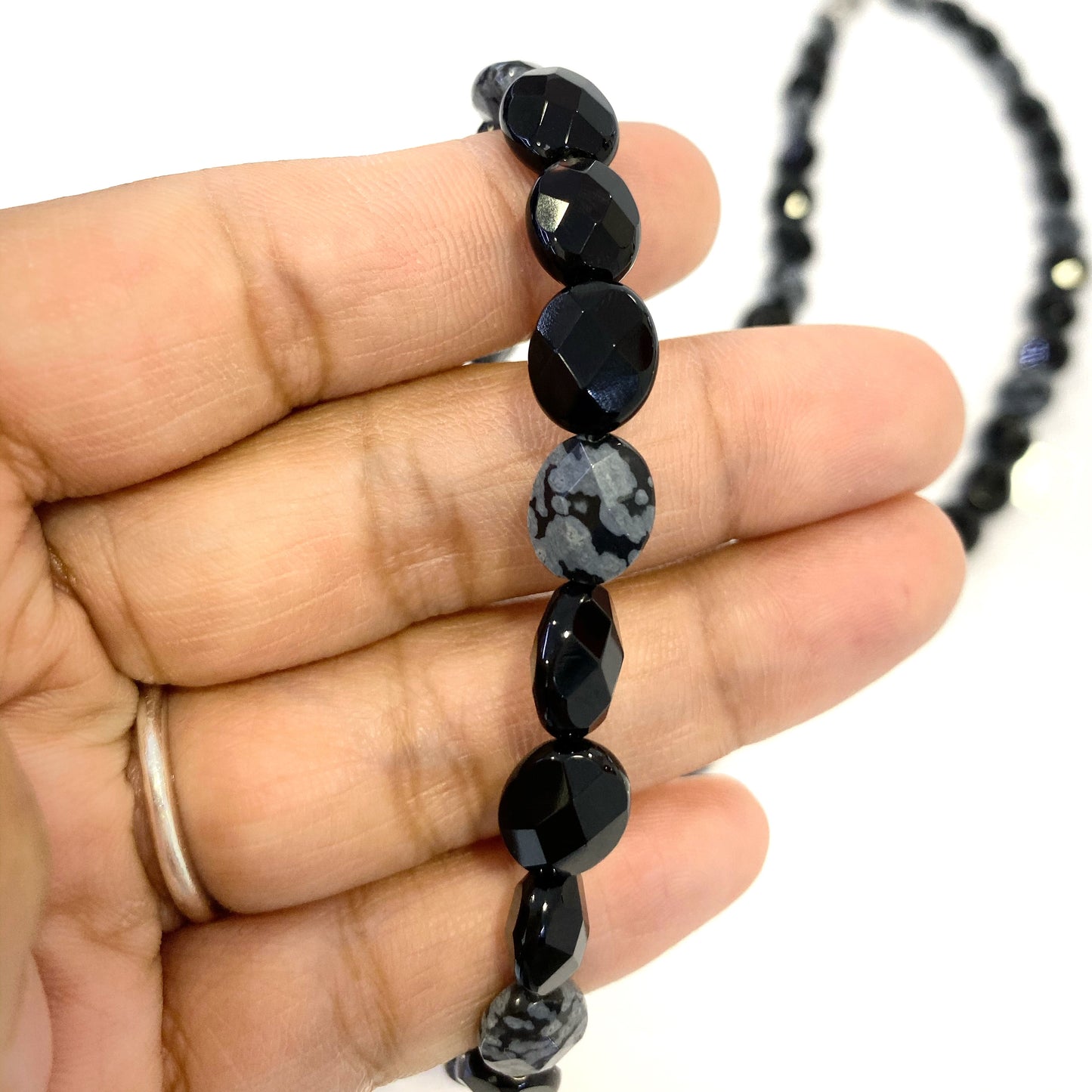 Semi-Precious Stone Set - Snowflake Obsidian and Onyx Necklace