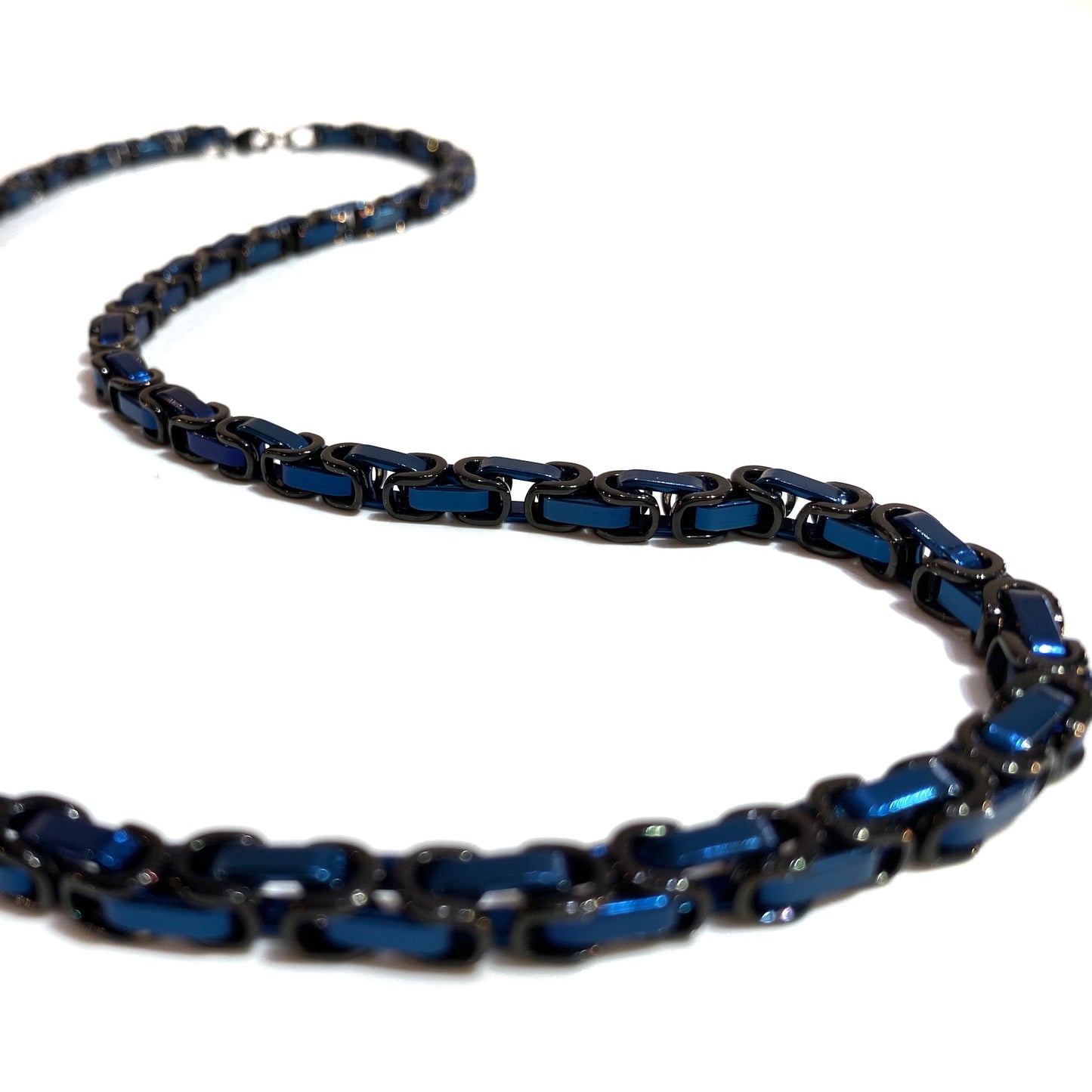 Men's Black and Blue Surgical Steel Necklace