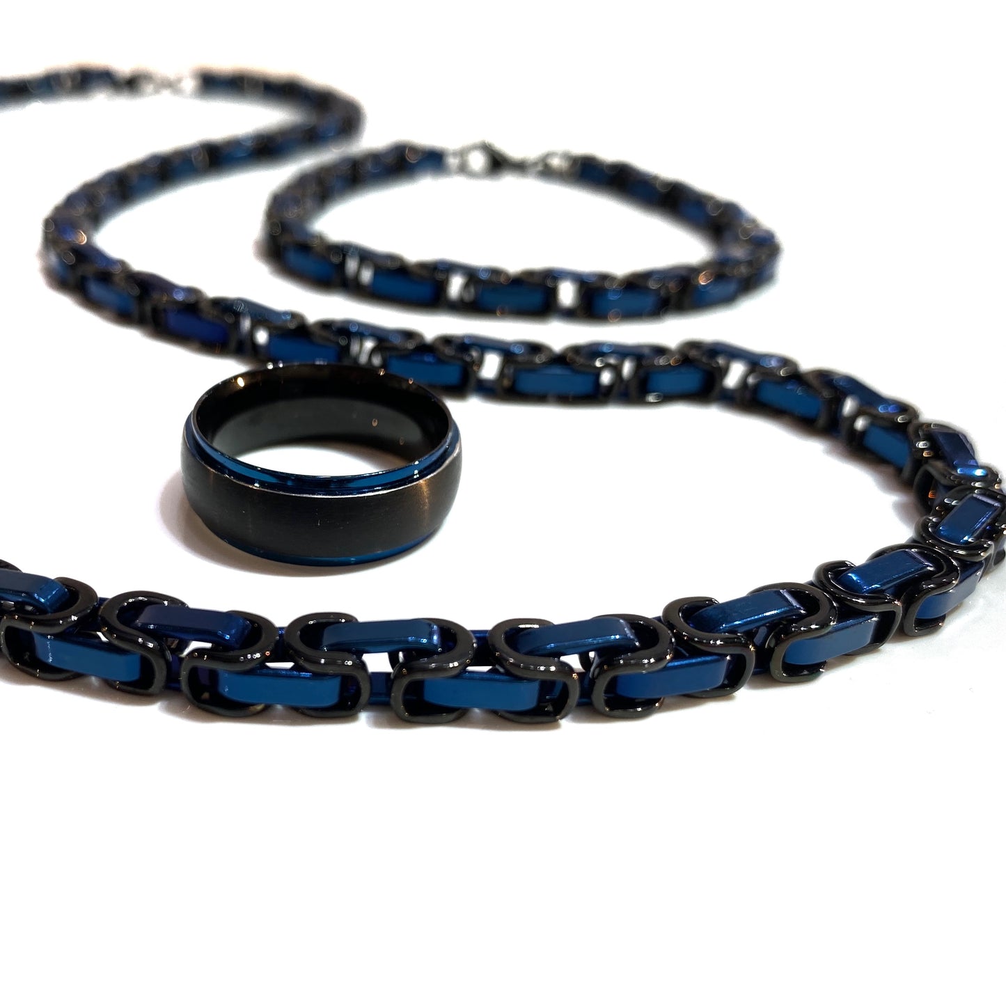 Men's Black and Blue Surgical Steel Ring