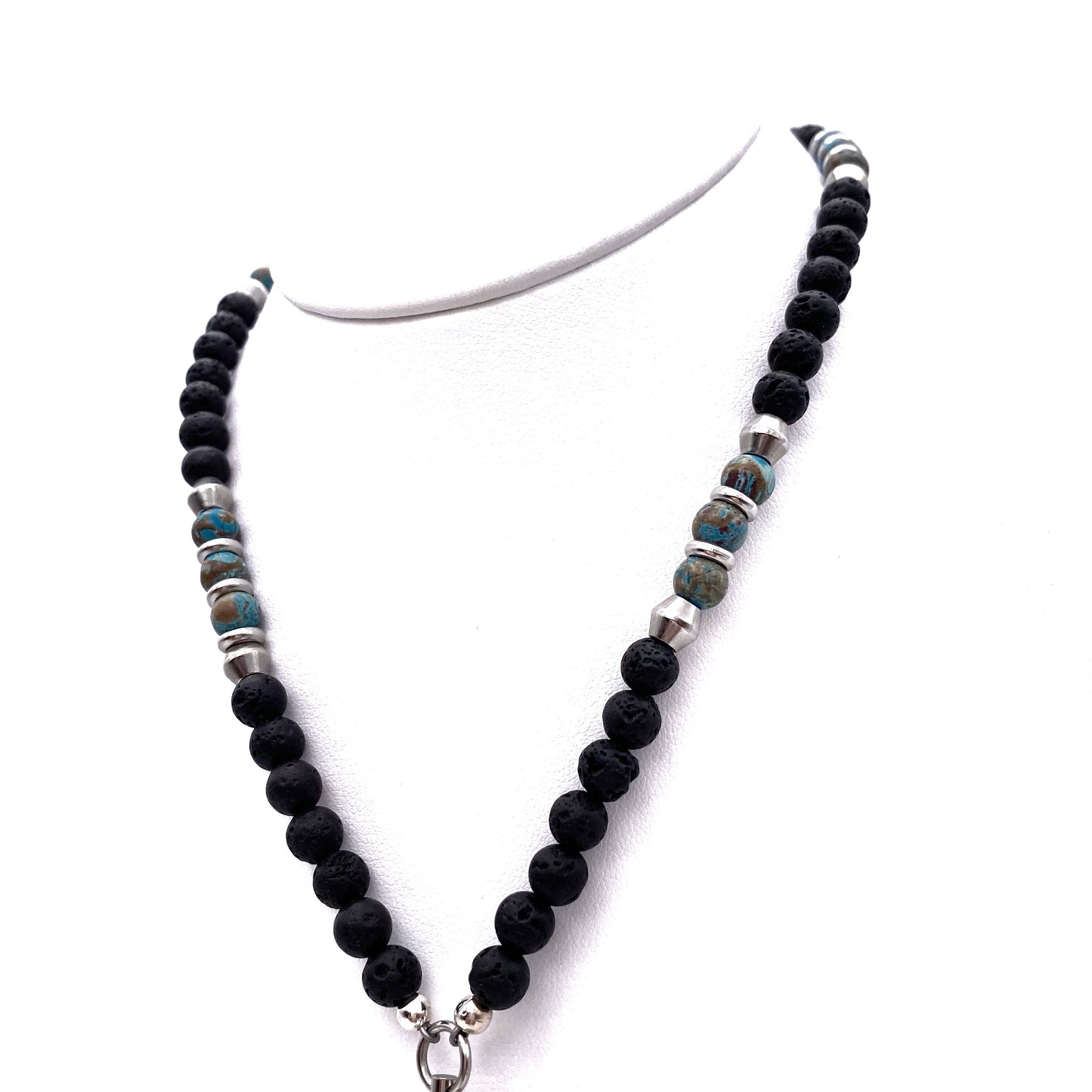 Rosary - Blue Calsilica Jasper with Lava stones and Star of David Pendant