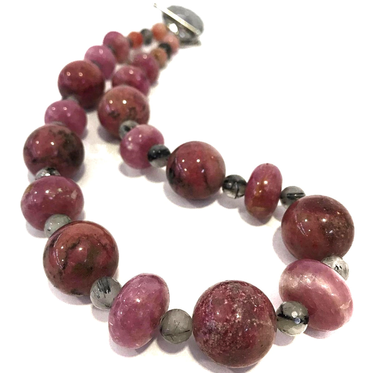 Rhodonite and Rutilated Quartz Necklace