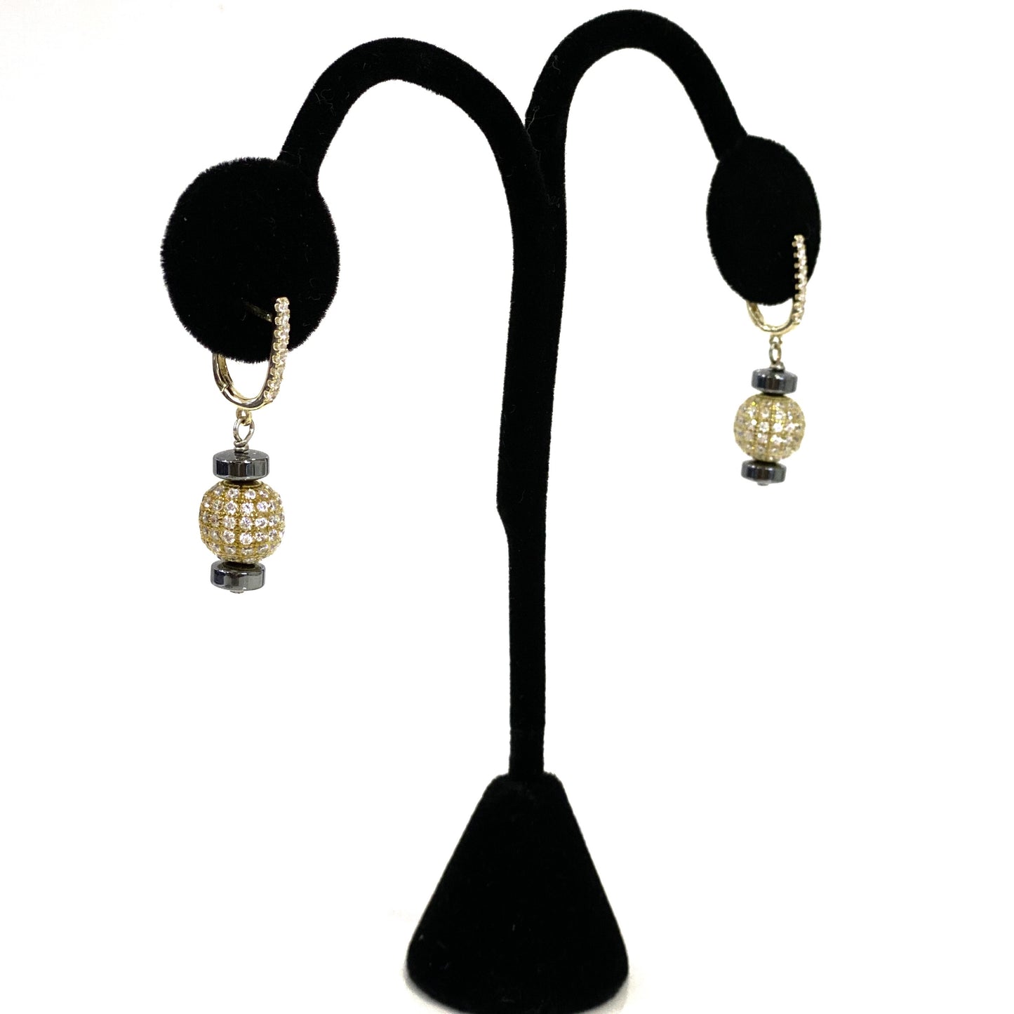 Hematite and Gold Pave Bead
