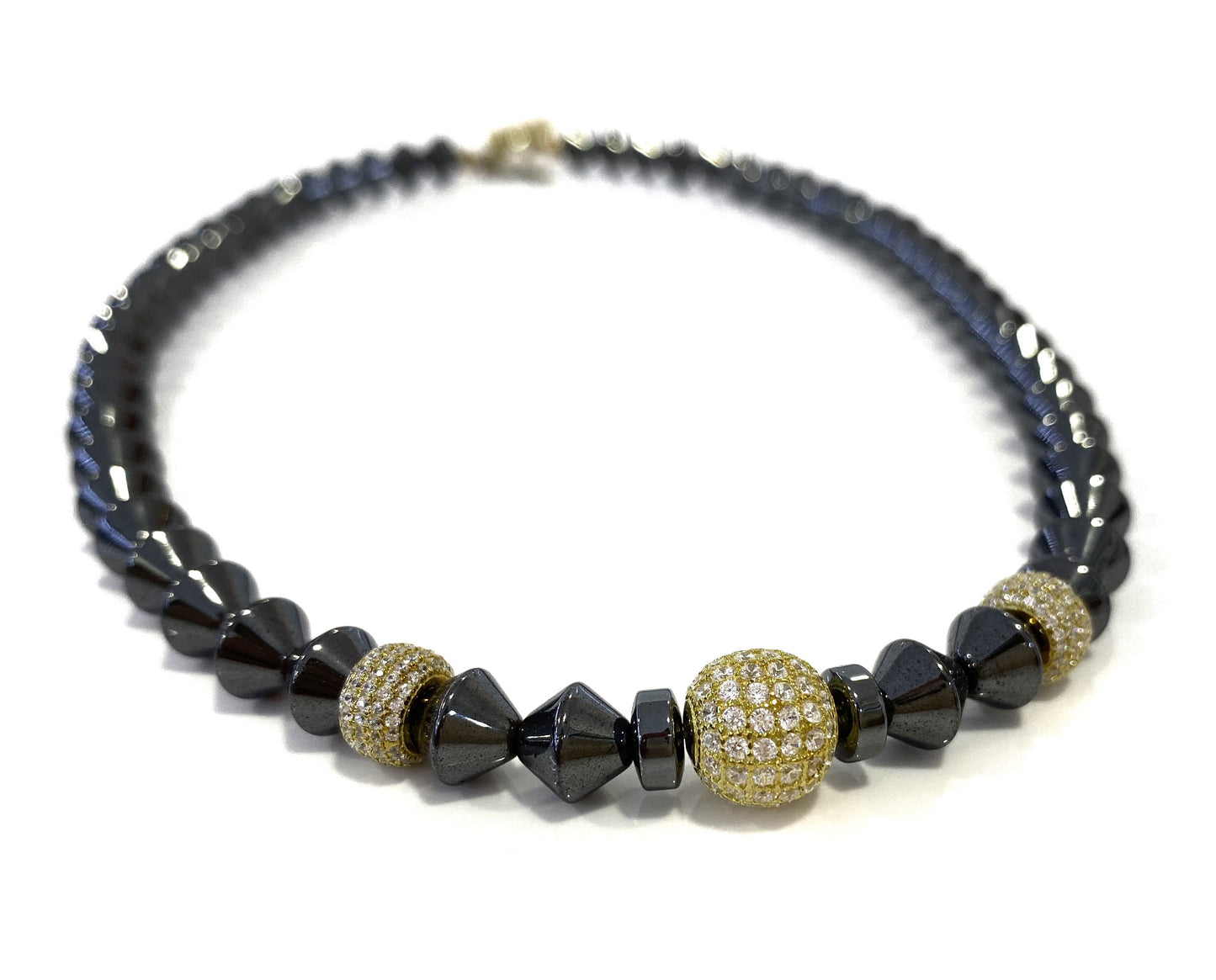 Hematite and Gold Pave Bead
