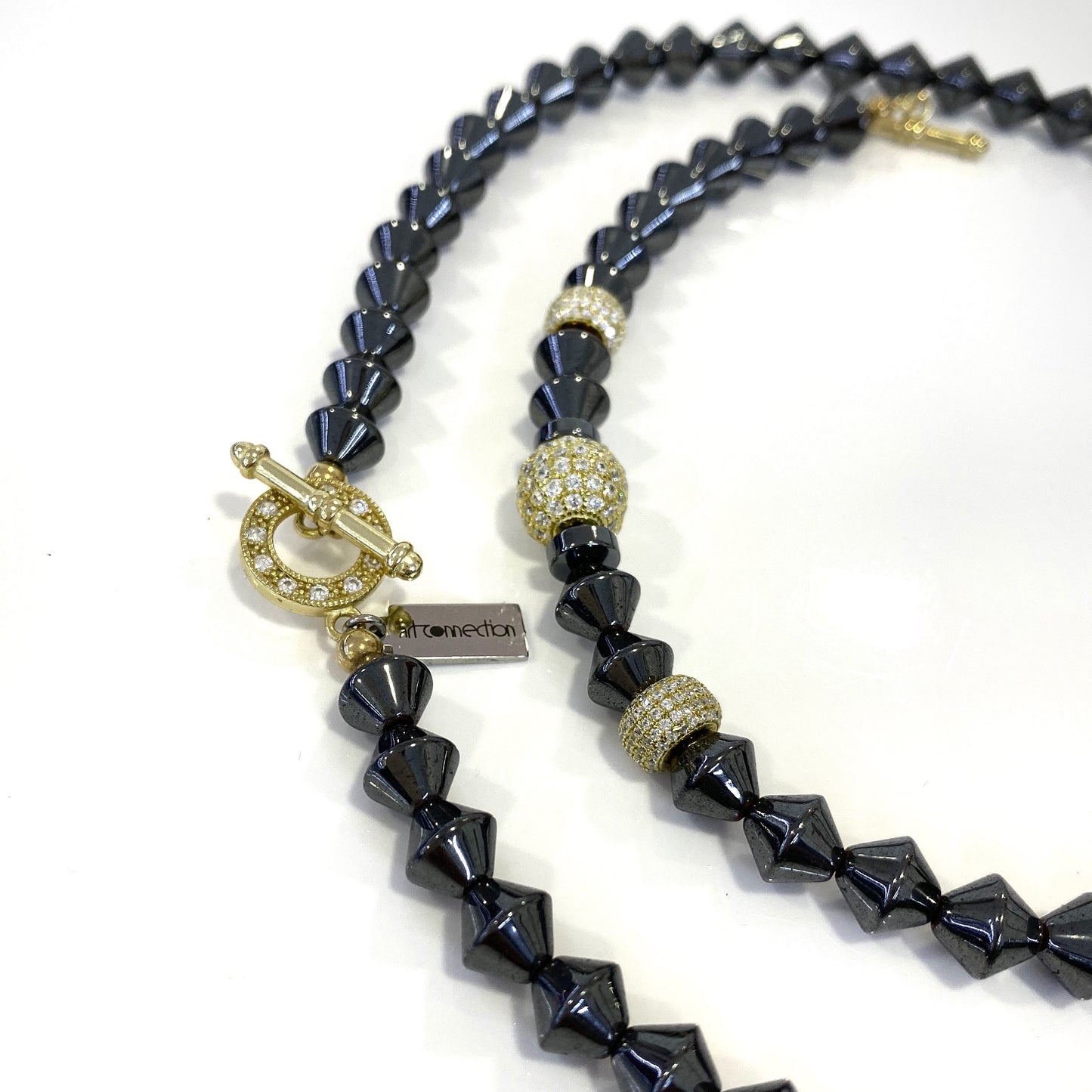 Hematite and Gold Pave Bead