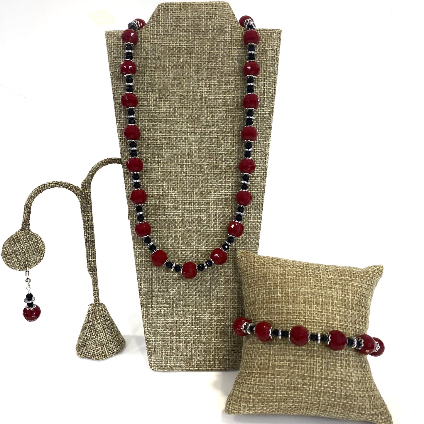 Red & Black Crystal Earrings with Hematite Stones