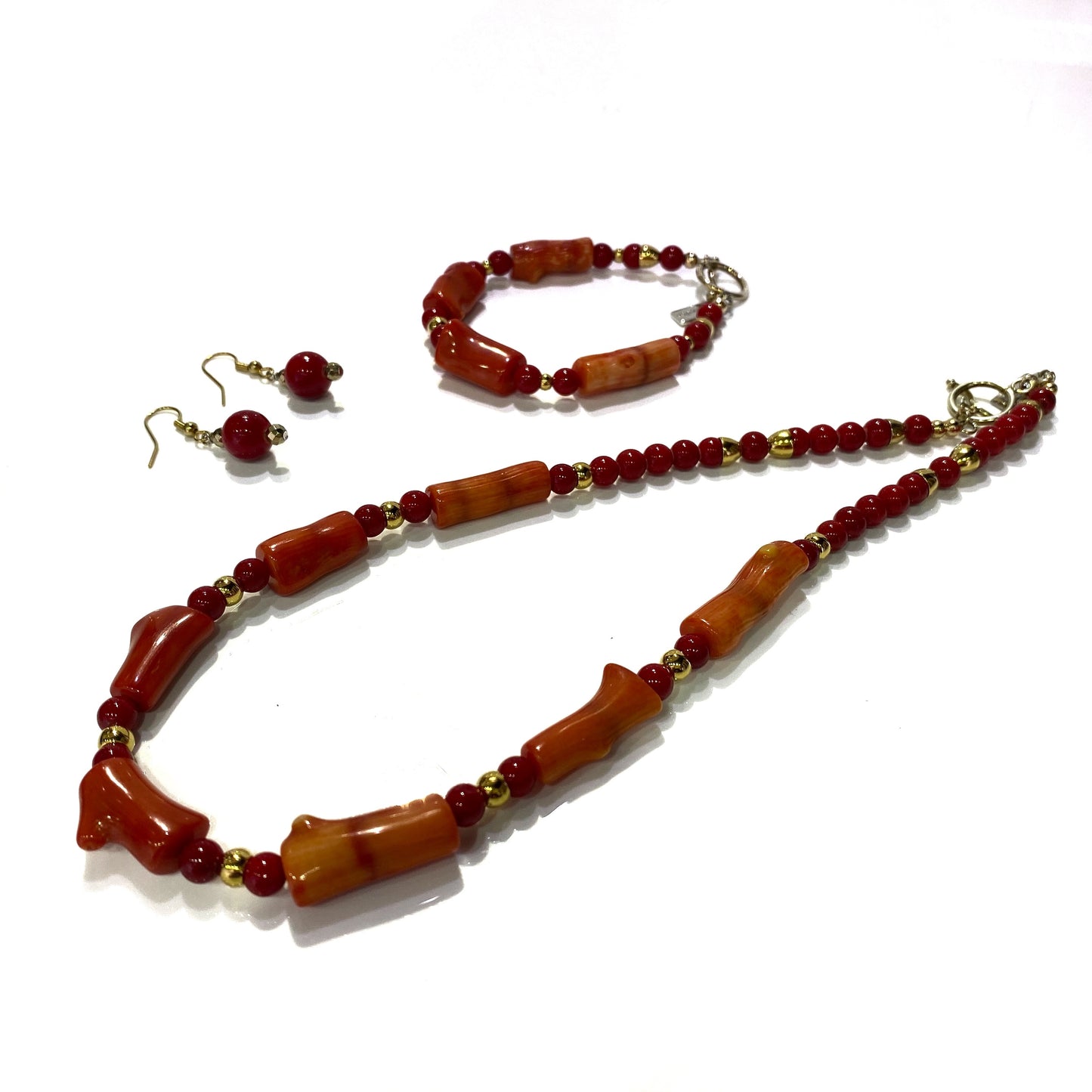 Bead Bracelet - Red Coral 8 inch long