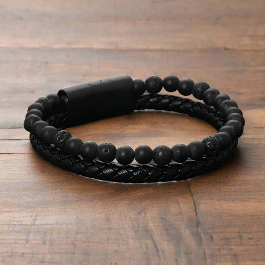 Leather Bracelet - Lava and Braided Leather