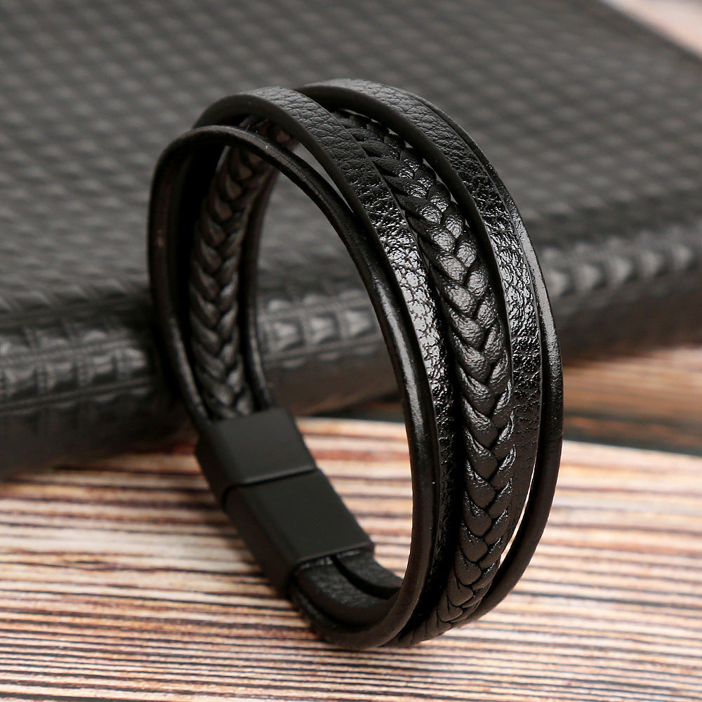 Leather Bracelet - Multiple Strand in Black