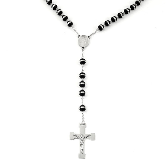 Rosary - Steel Rosary with 8mm Black Rubber Beads