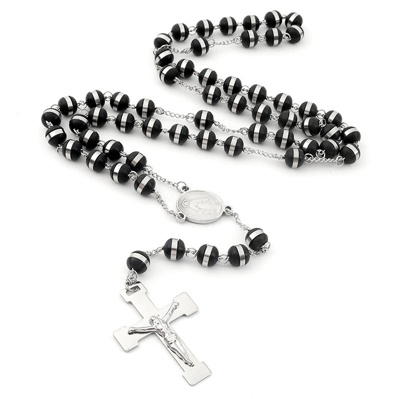 Rosary - Steel Rosary with 8mm Black Rubber Beads