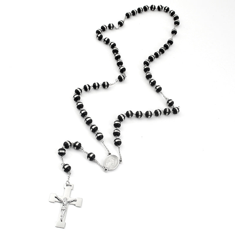 Rosary - Steel Rosary with 8mm Black Rubber Beads