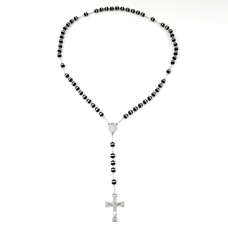 Rosary - Steel Rosary with 8mm Black Rubber Beads