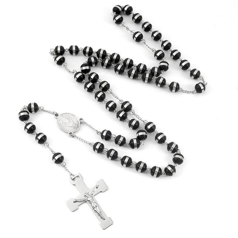 Rosary - Steel Rosary with 8mm Black Rubber Beads