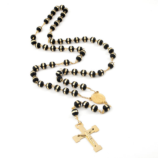 Rosary - Gold Plated Steel with 8mm Rubber Beads