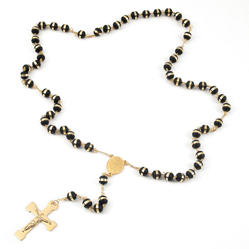 Rosary - Gold Plated Steel with 8mm Rubber Beads