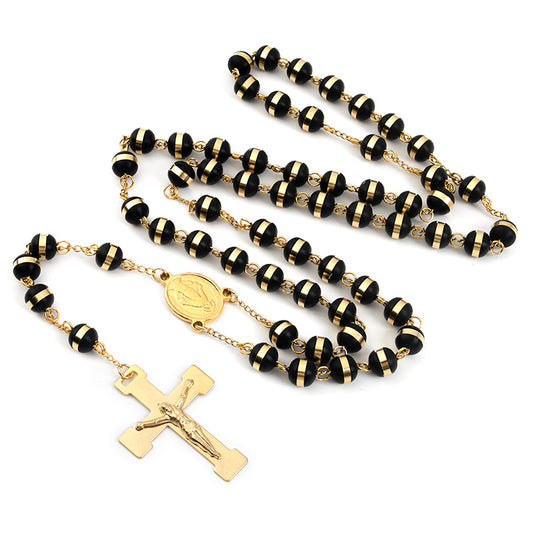 Rosary - Gold Plated Steel with 8mm Rubber Beads