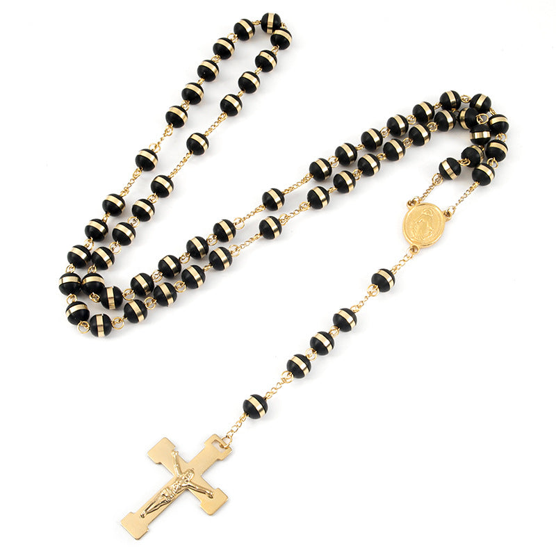 Rosary - Gold Plated Steel with 8mm Rubber Beads