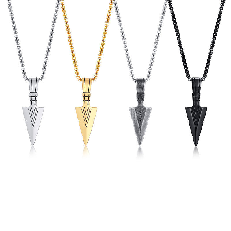 Necklace Steel - Arrowhead Pendant in Black