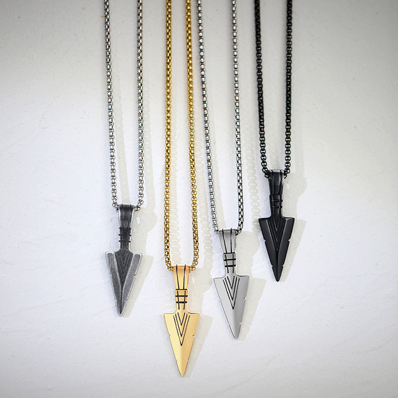 Necklace Steel - Arrowhead Pendant in Black