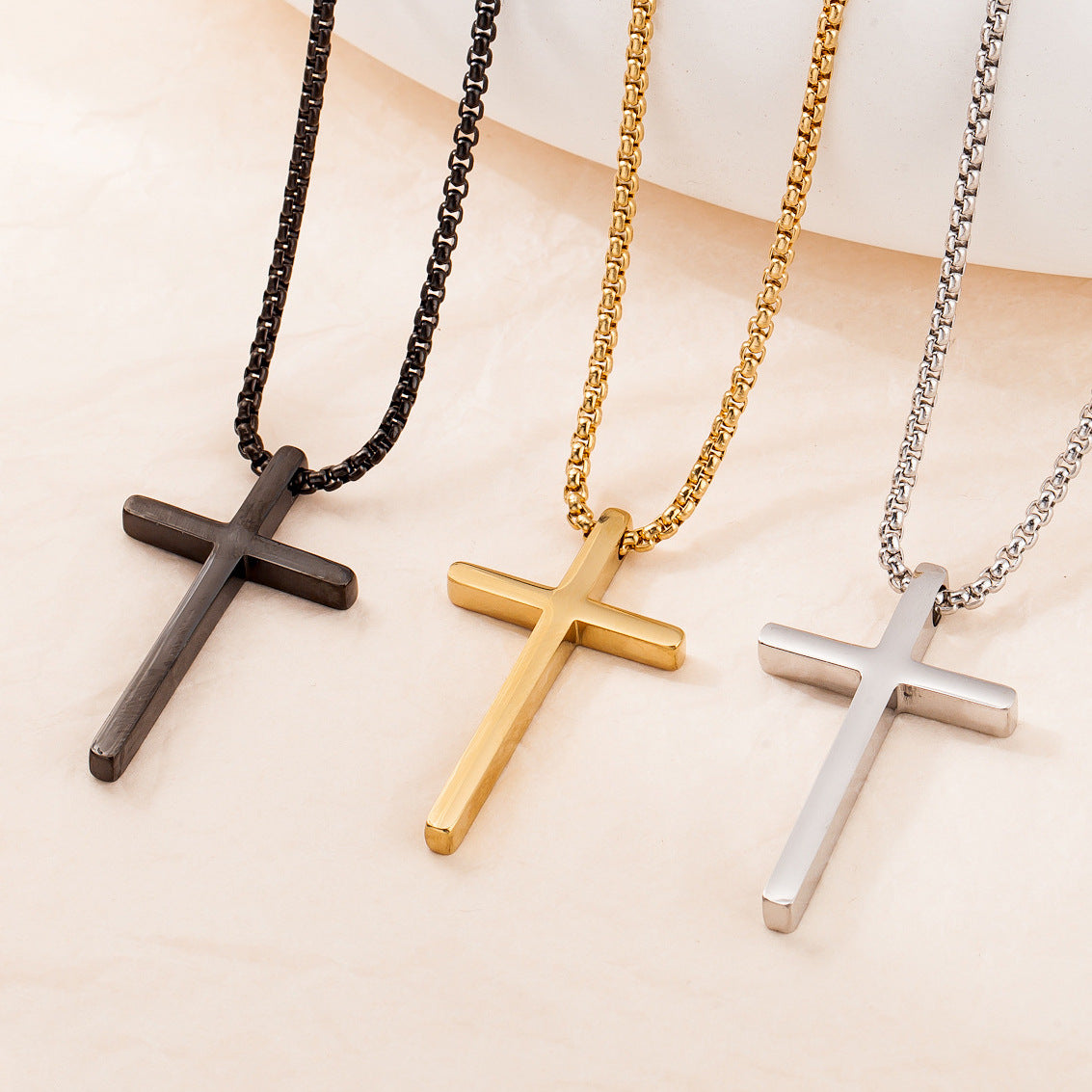 Necklace Steel - Plain Cross in Gold Plated