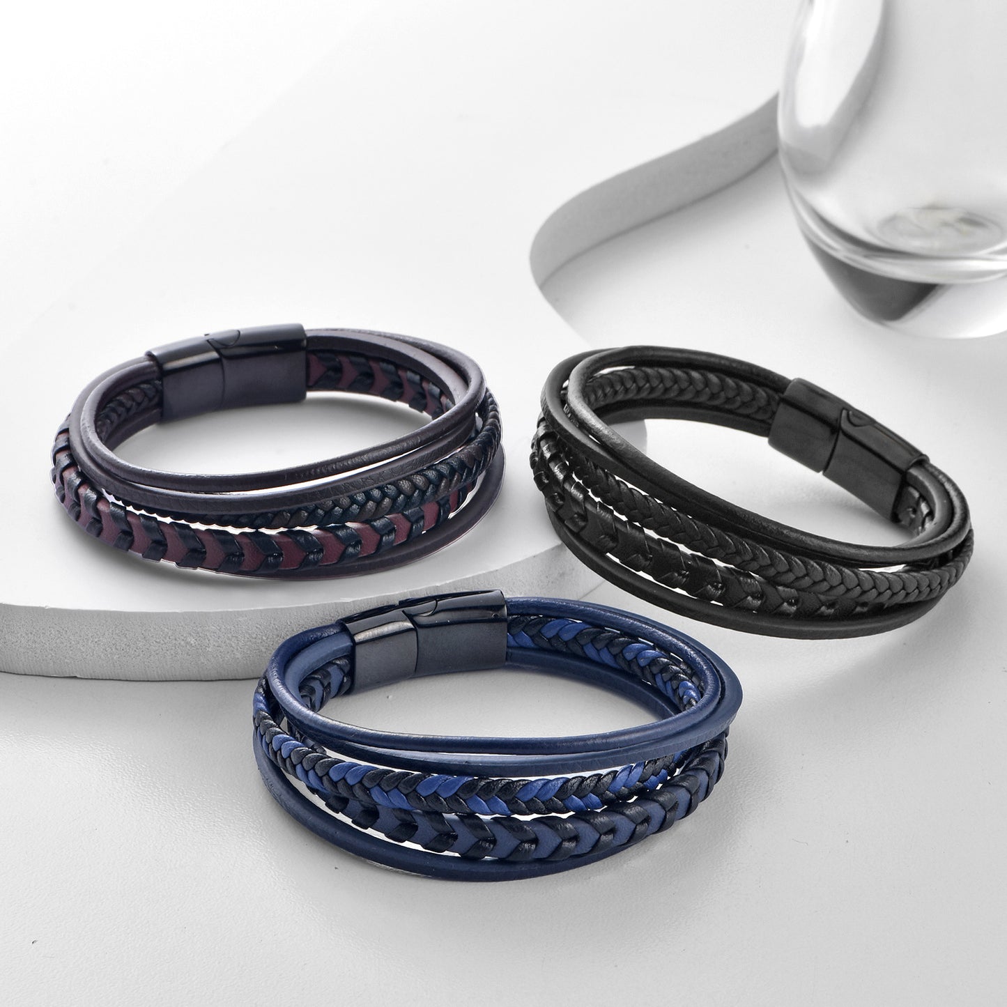 Leather Bracelet - Multilayer Leather Cord Bracelet in Black