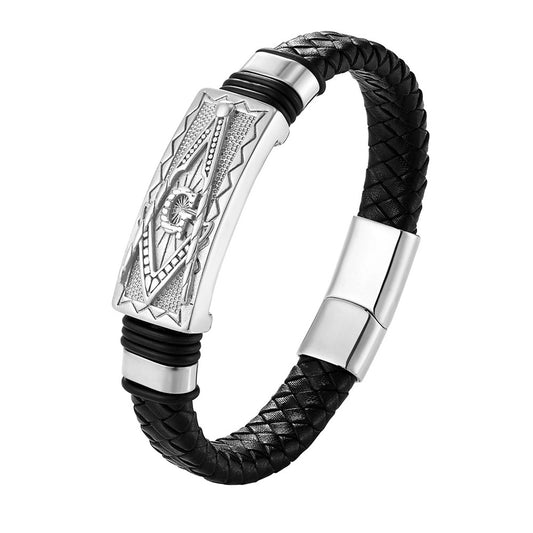 Leather Bracelets - Black Full Grain Cowhide Leather with Mason Steel Accent