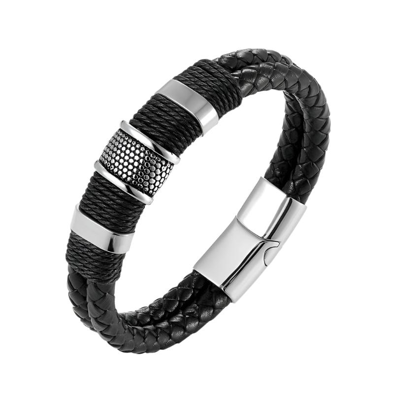 Leather Bracelet - Braided Cowhide Leather with Surgical Steel Accents