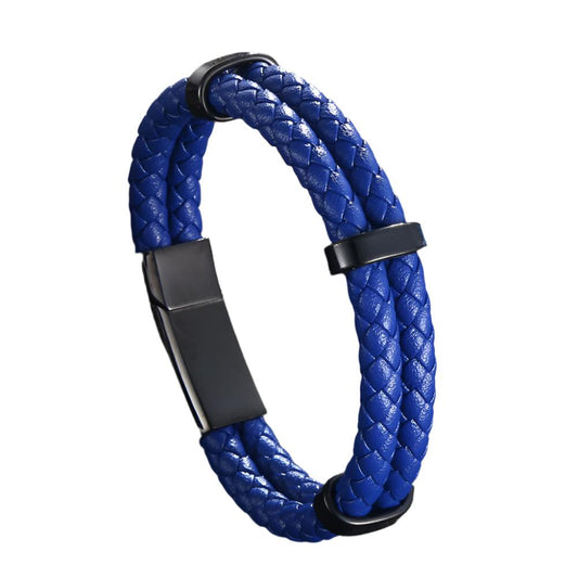 Leather Bracelet - Blue PU Leather Cord Bracelet with 316 Stainless Steel