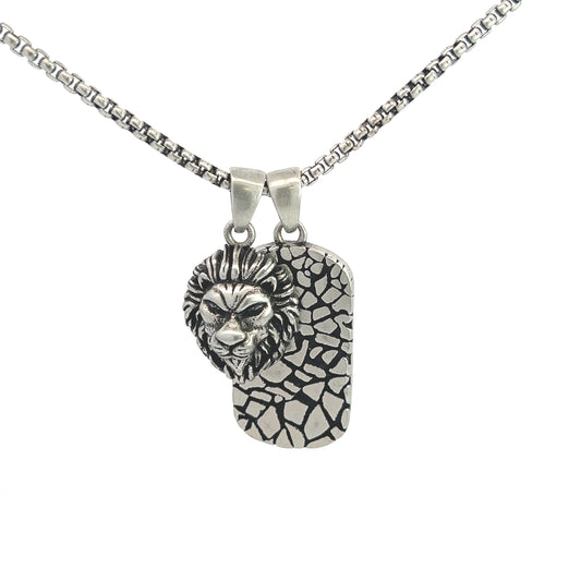 Necklace Steel - Lion and Textured Tag Necklace