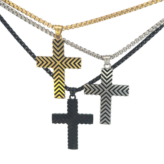 Necklace Steel - Chevron Cross Necklace