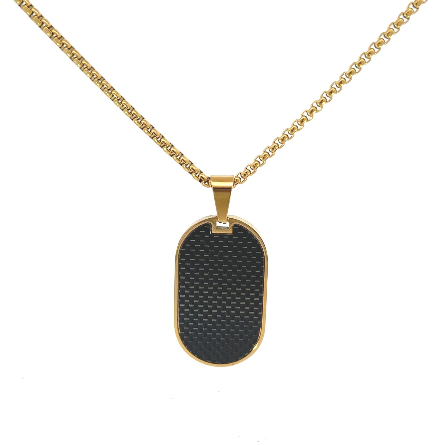 Necklace Steel - Carbon Fiber Dog Tag Gold Plated Pendant