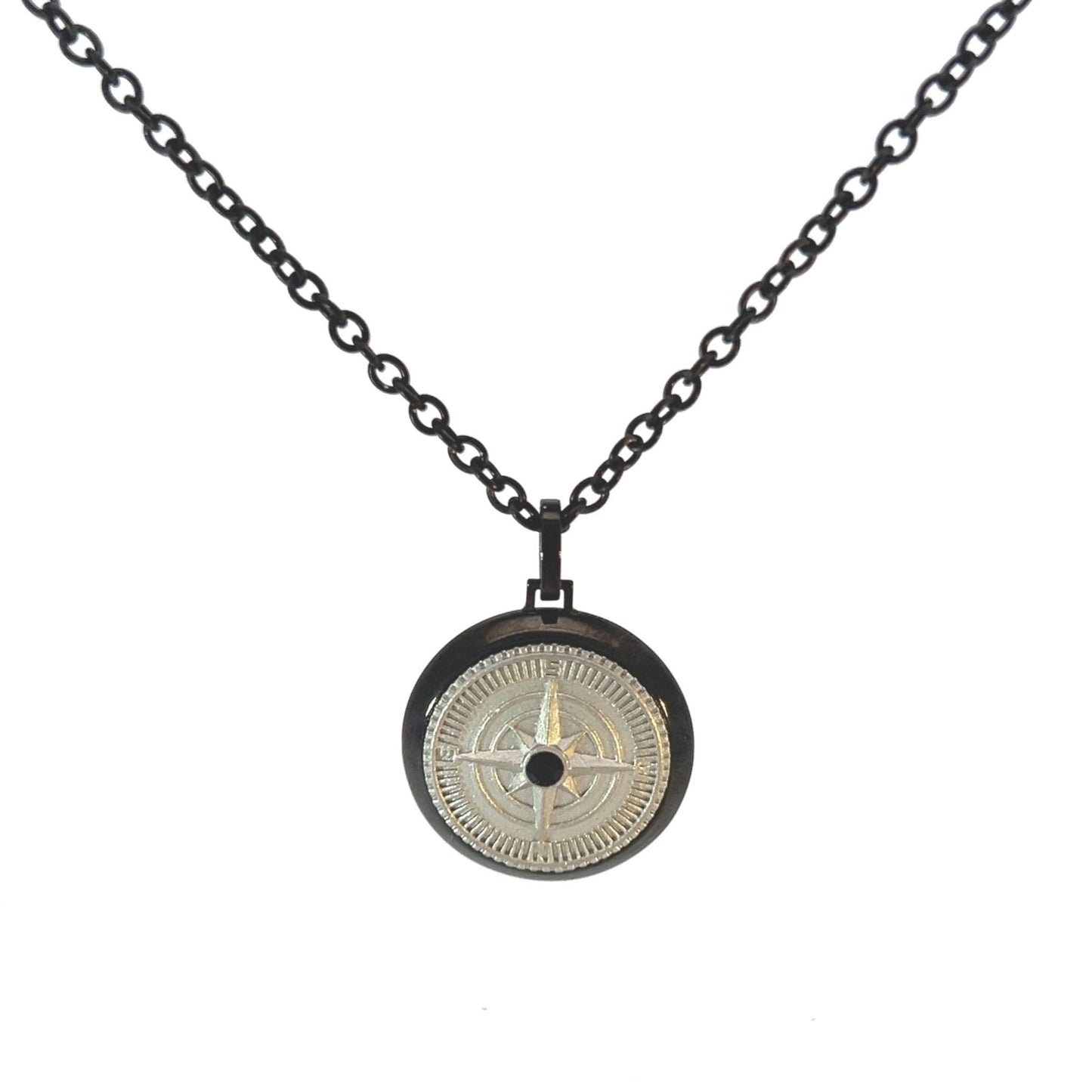 Necklace Steel - Compass Silver Color Pendant