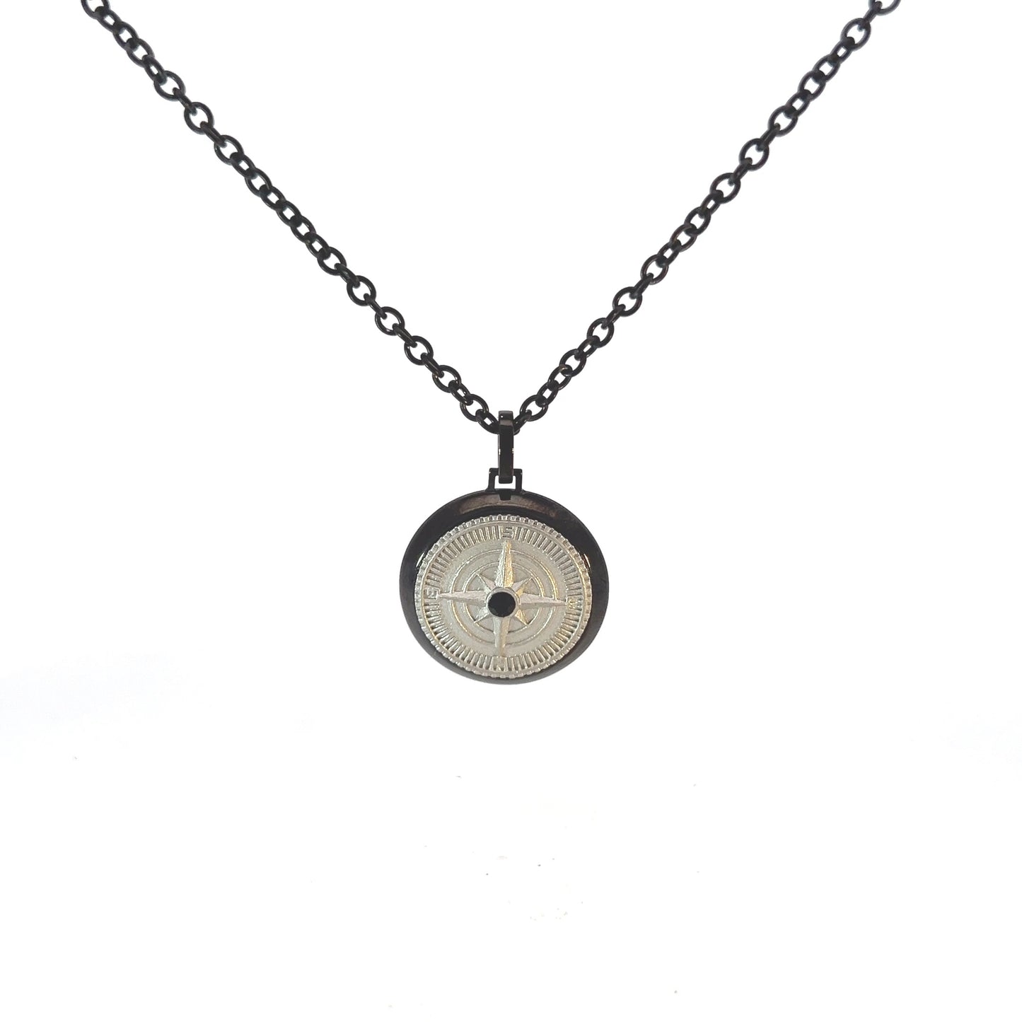 Necklace Steel - Compass Silver Color Pendant