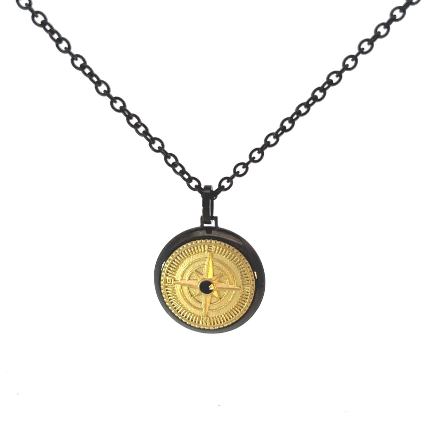 Necklace Steel - Compass Gold Color Pendant